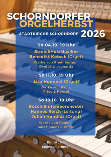 Schorndorfer Orgelherbst 2026 in der Stadtkirche